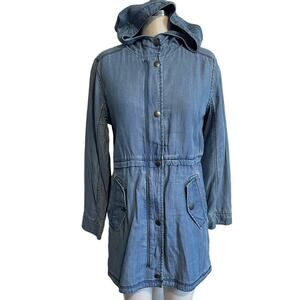 NWT Gap Long Denim Hooded Lightweight Jacket Girls 12